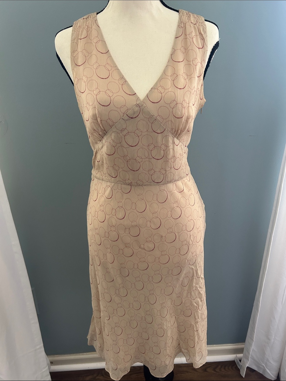 Ann Taylor Beige Midi Dress with Subtle Circular Print - Picture 1 of 8